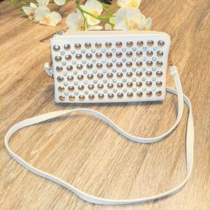 Small Crossbody Cream Purse W/Gold & Diamond Studs